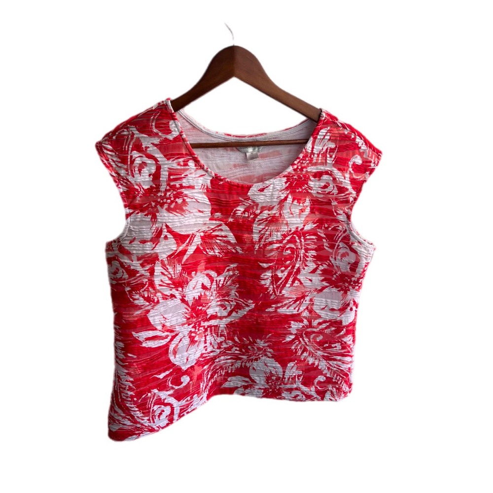 Christopher &‎ Banks Floral Blouse Womens XL Red White Excellent Textured Top